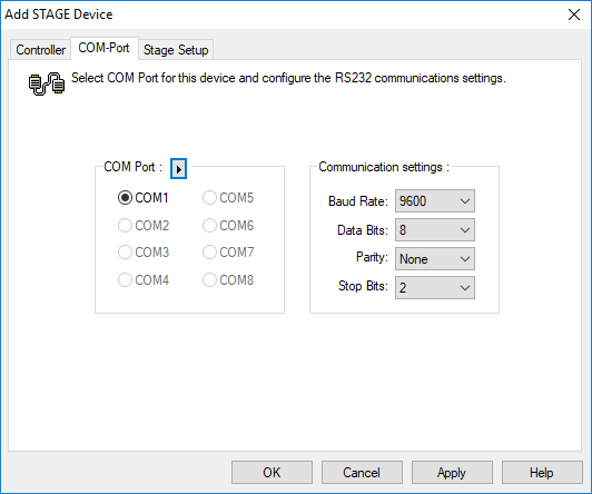 Stage COM Port Setup